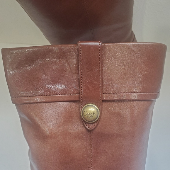 Coach Fayth Whiskey Leather Pull On Round Toe Knee High Riding Boots Brown 10 - Picture 8 of 11